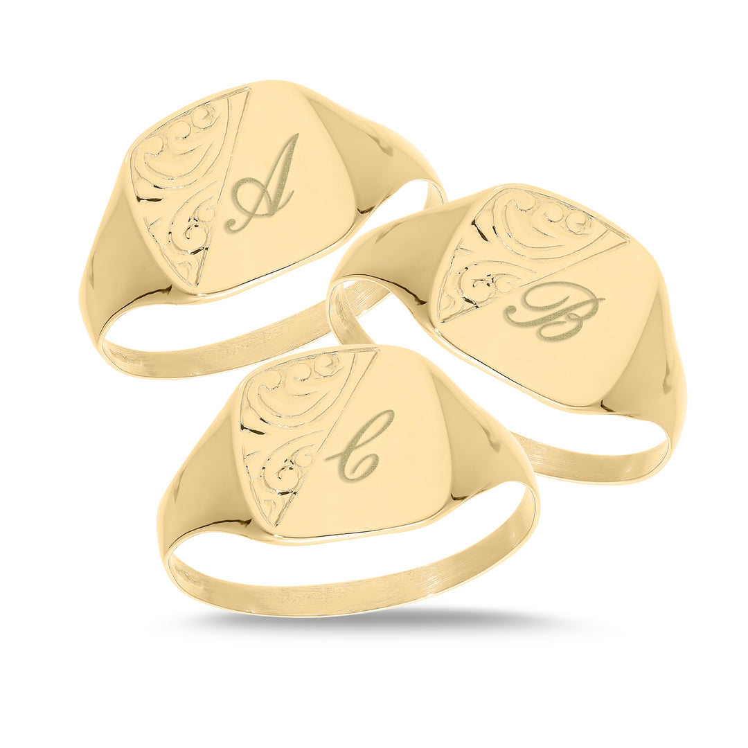 Gentlemen's 9-carat Gold Initial Signet Ring with Embossed Cushion Design