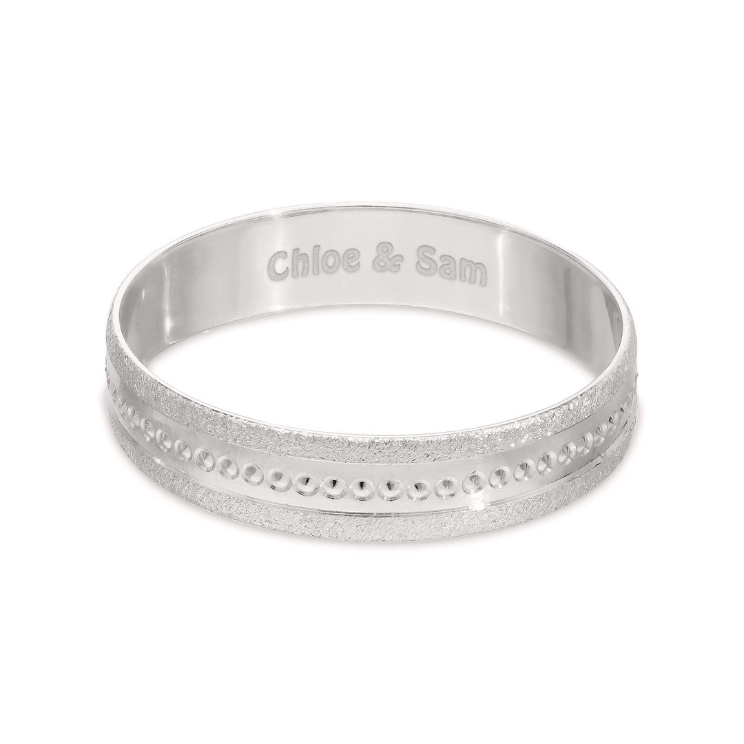 Personalised 9ct White Gold Bride Wedding Ring , 4mm Band Matt with Pips in the center