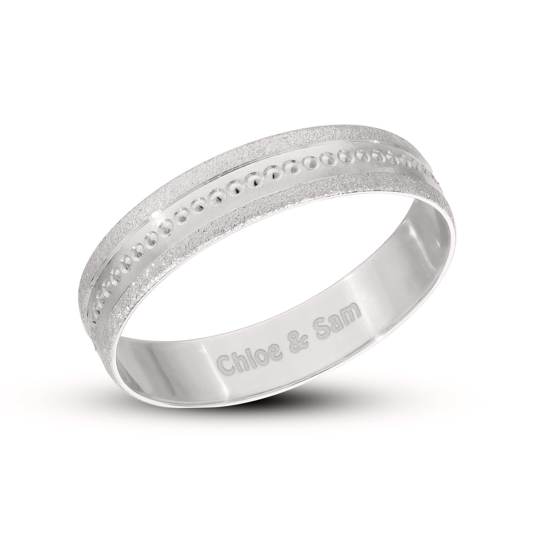 Personalised 9ct Yelow Gold or White Gold Bride Wedding Ring , 4mm Band Matt with Pips in the center