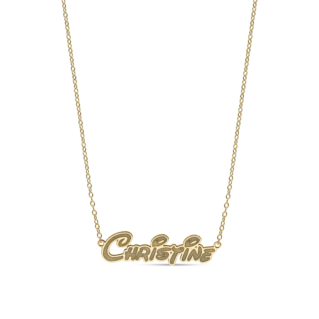 Personalised 9ct Yellow Gold Neverland Font Name Necklace
