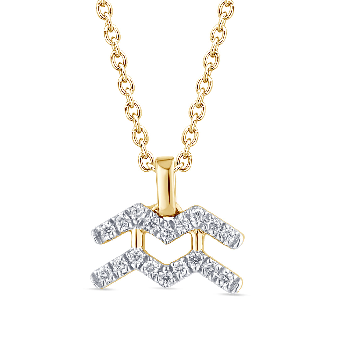 9ct Gold Zodiac Sign Pendant, Astrology Necklace with Diamond