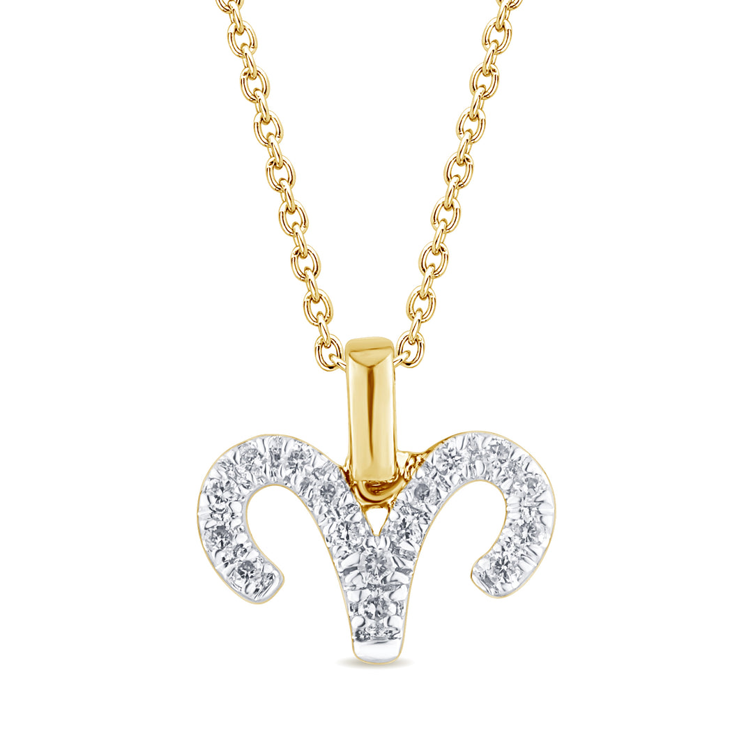 9ct Gold Zodiac Sign Pendant, Astrology Necklace with Diamond