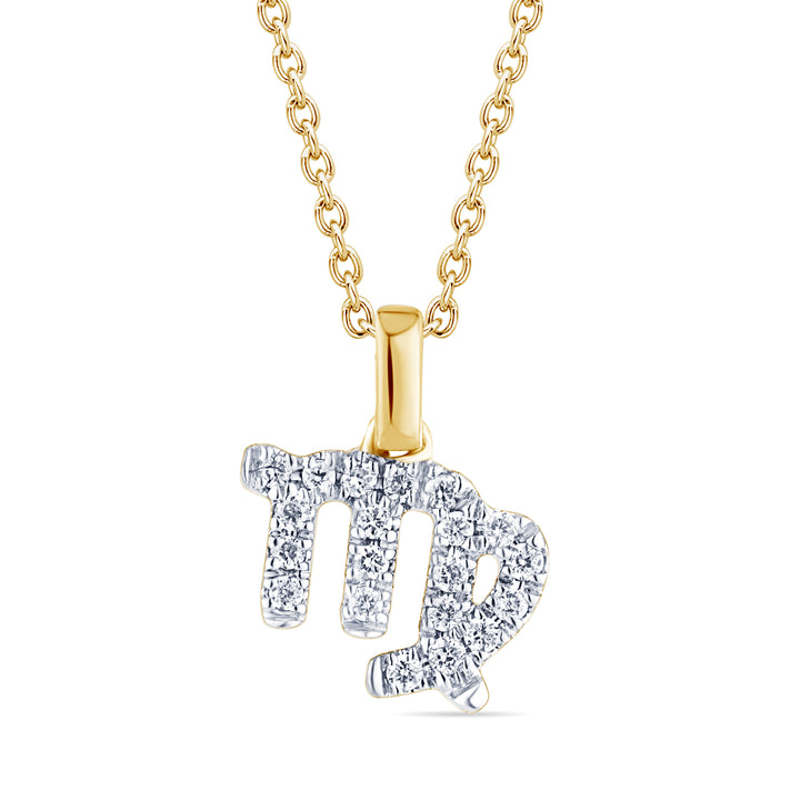 9ct Gold Zodiac Sign Pendant, Astrology Necklace with Diamond