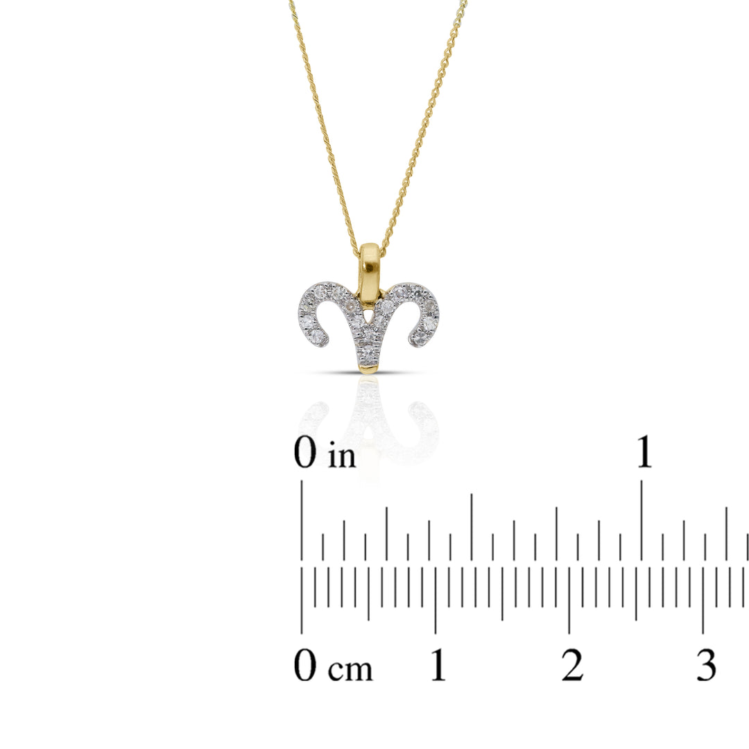 9ct Gold Zodiac Sign Pendant, Astrology Necklace with Diamond