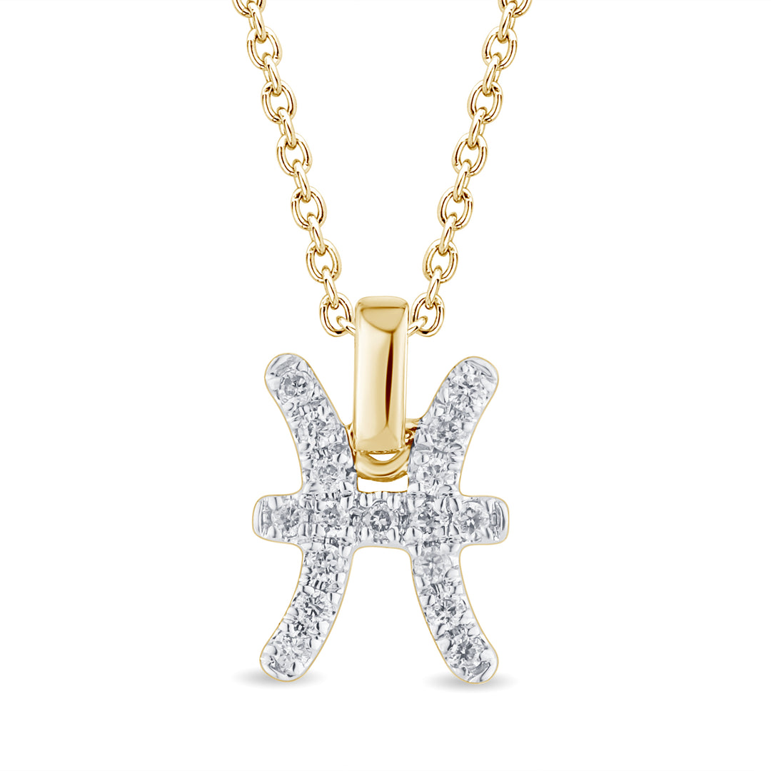 9ct Gold Zodiac Sign Pendant, Astrology Necklace with Diamond
