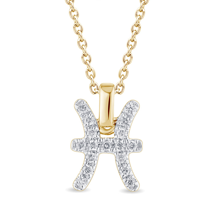 9ct Gold Zodiac Sign Pendant, Astrology Necklace with Diamond