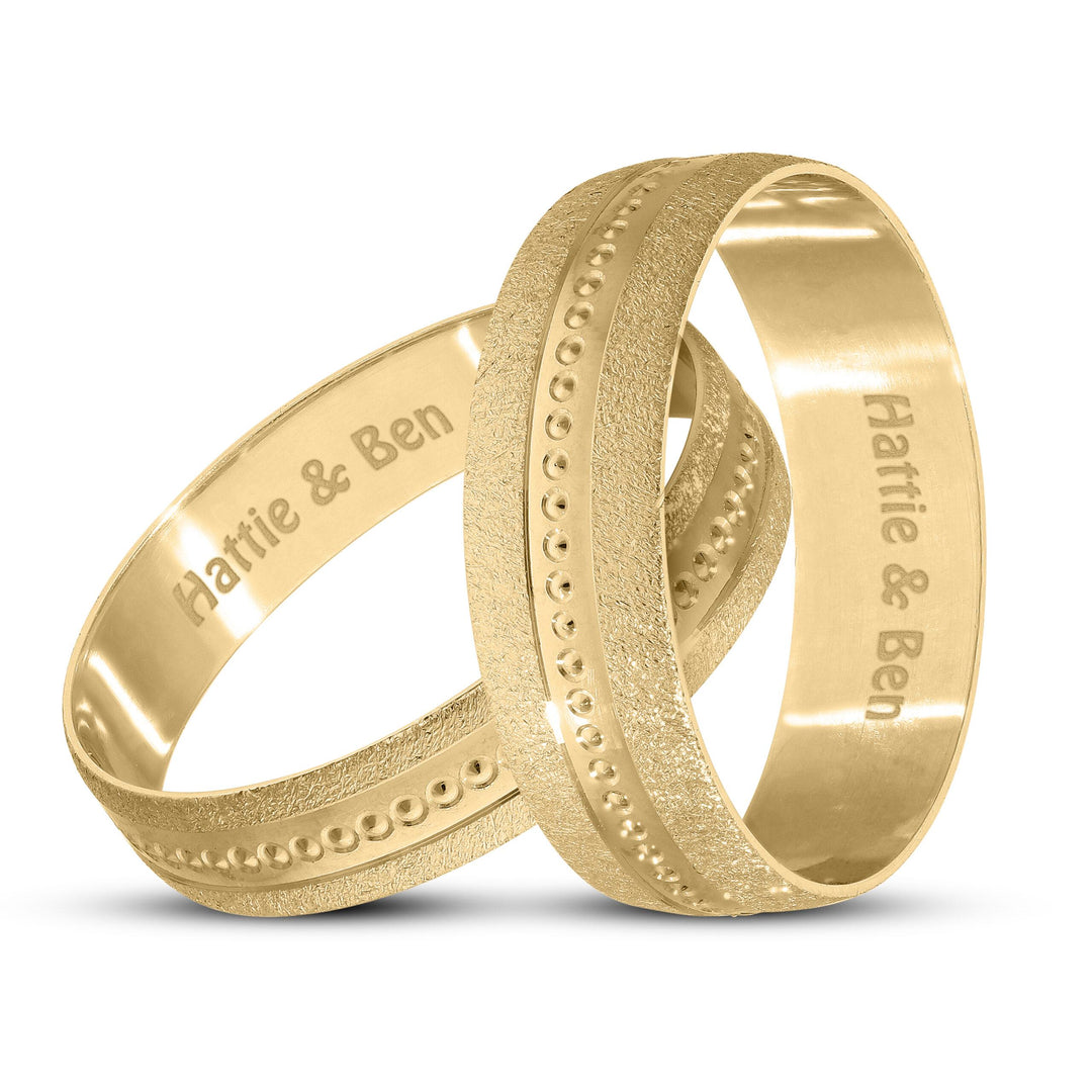 Personalised 9ct Yellow or White Gold Wedding Ring Set with Moon Dust and Matt Pips