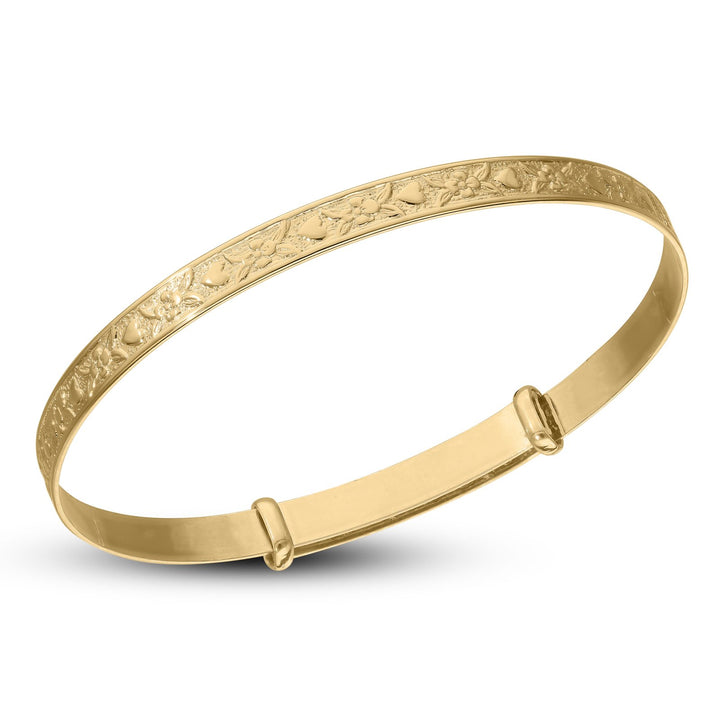 Kids' 9-carat gold heart and flower bangle  (3-5 years)