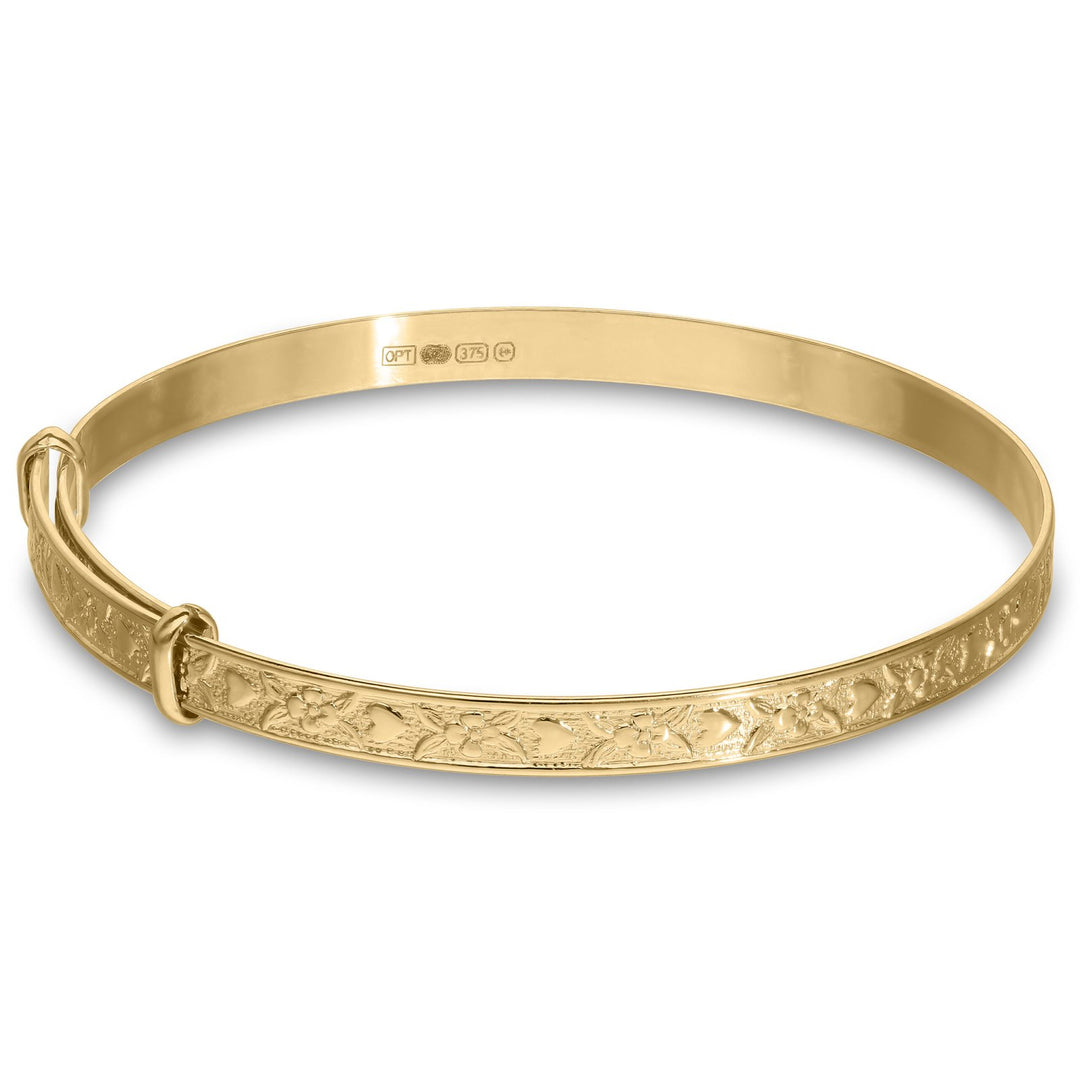 Kids' 9-carat gold heart and flower bangle  (3-5 years)