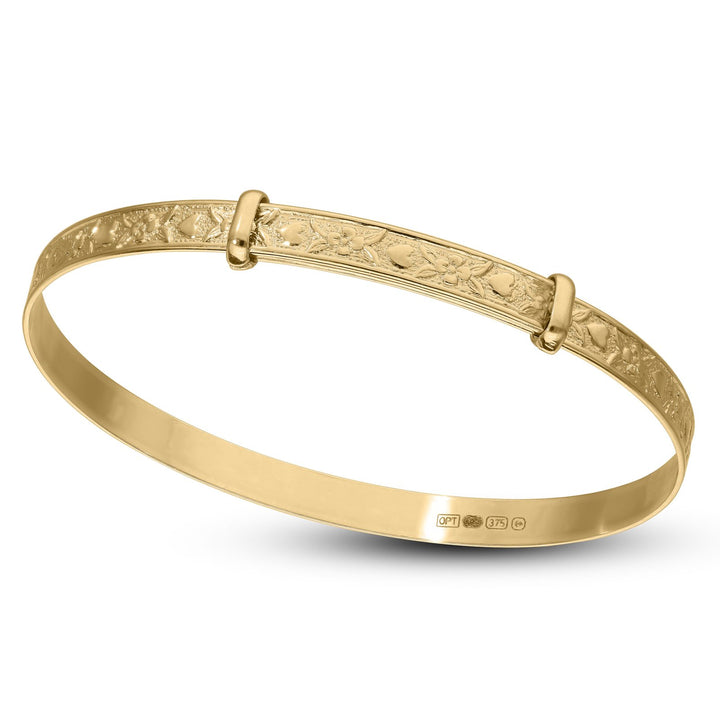 Kids' 9-carat gold heart and flower bangle  (3-5 years)