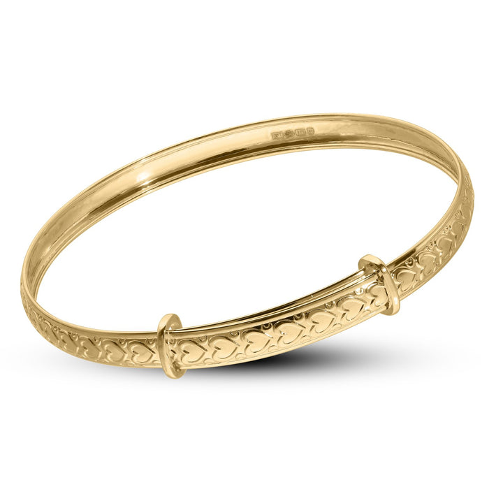 Children's 9ct Gold Heart Patterned Bangle (1-3 years)