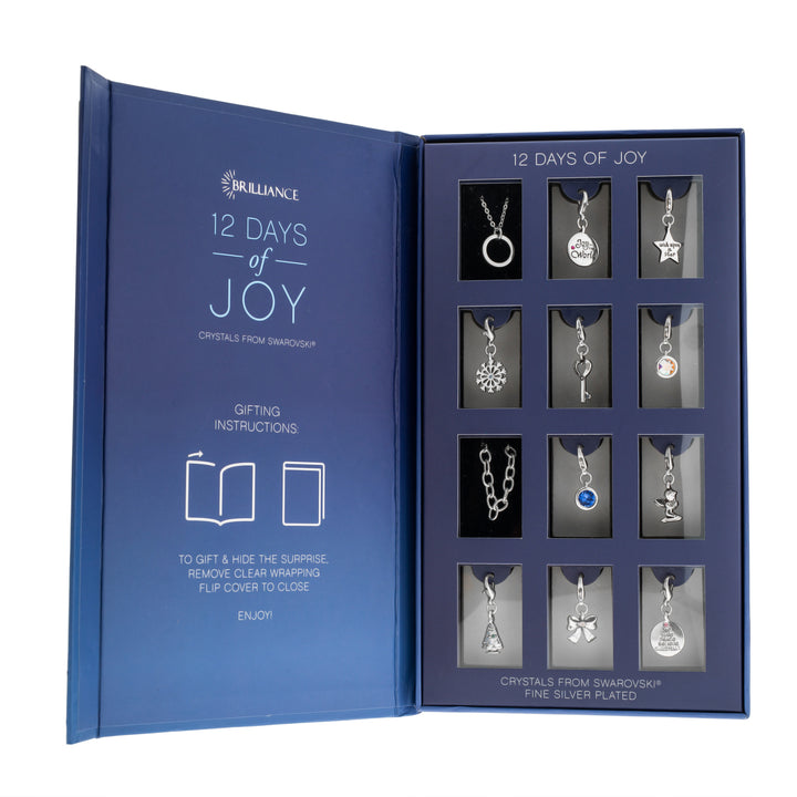 12 Days of Joy Advent Calendar – Christmas Gift with Swarovski Crystals, Charm Bracelet & Necklace
