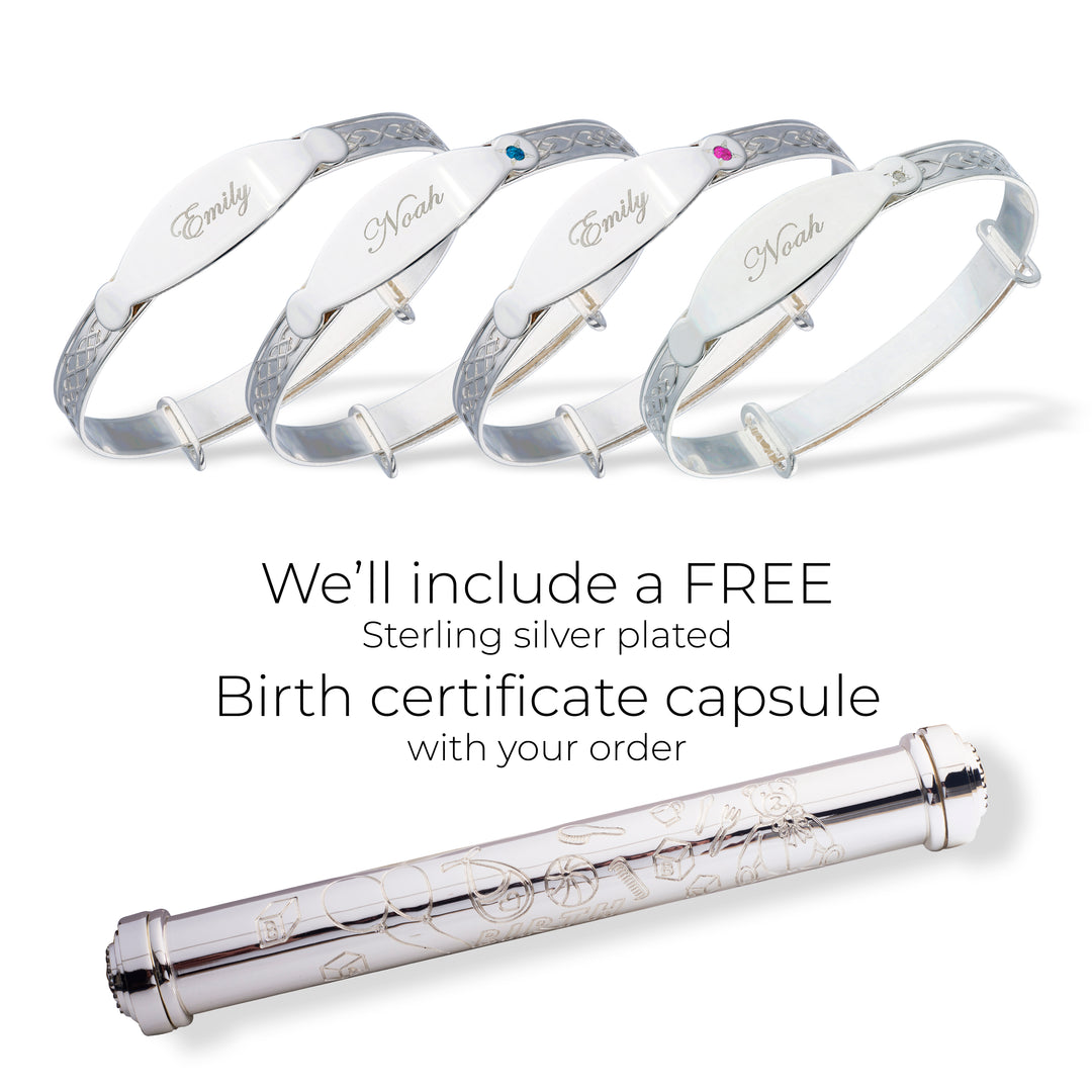 Personalised Baby Bangle with Birth Certificate Holder, Kids Jewellery Set (0-1 yrs)