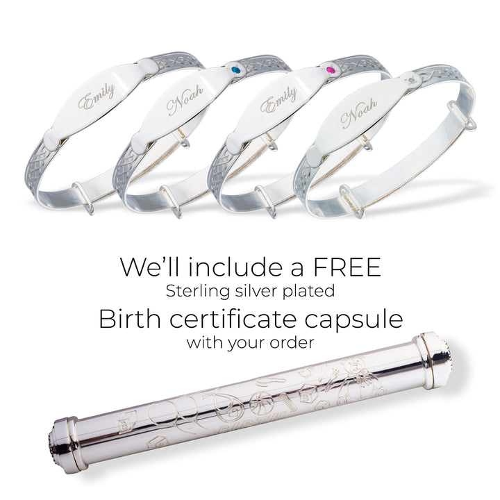Personalised Baby Bangle with Birth Certificate Holder, Kids Jewellery Set (0-1 yrs)