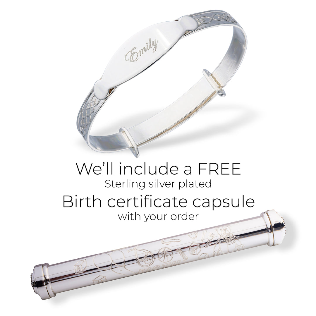 Personalised Baby Bangle with Birth Certificate Holder, Kids Jewellery Set (0-1 yrs)
