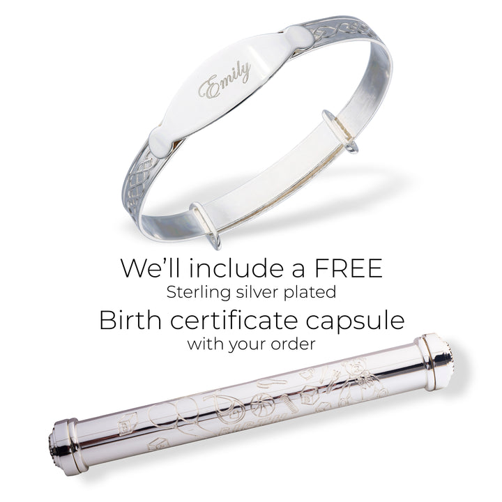 Personalised Baby Bangle with Birth Certificate Holder, Kids Jewellery Set (0-1 yrs)