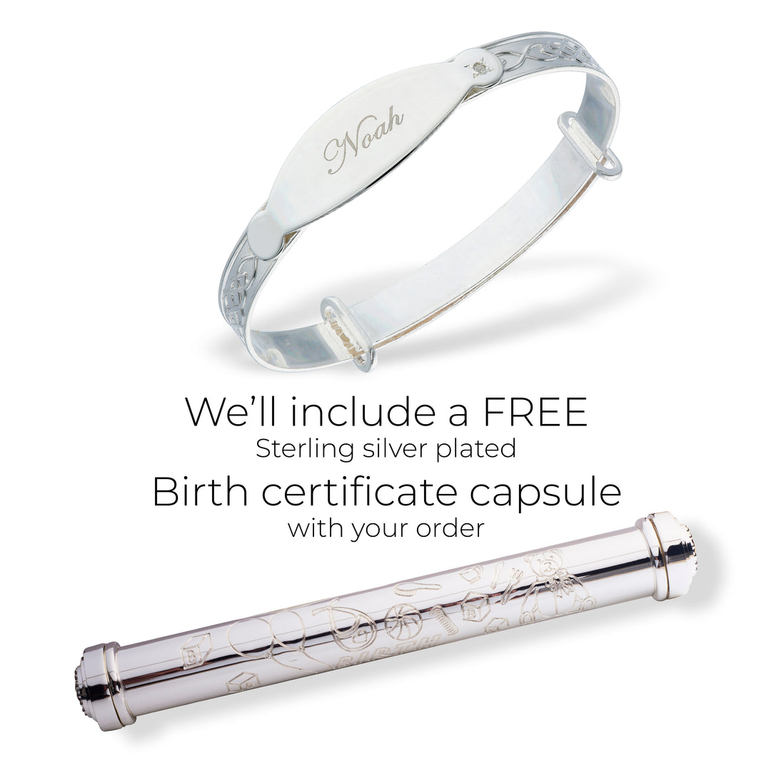 Personalised Baby Bangle with Birth Certificate Holder, Kids Jewellery Set (0-1 yrs)