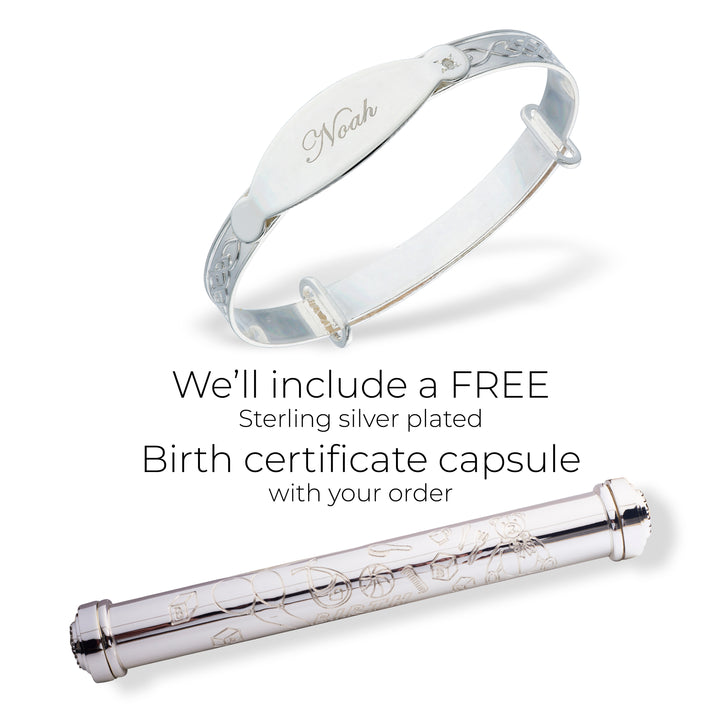 Personalised Baby Bangle with Birth Certificate Holder, Kids Jewellery Set (0-1 yrs)