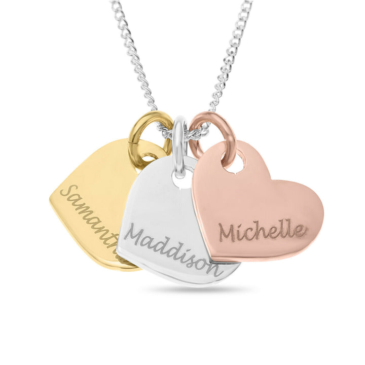 Personalised Three Colour Gold Plated Triple Heart Necklace