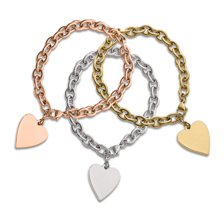 Heart Charm Chain Bracelet – Gold, Silver and Rose Gold