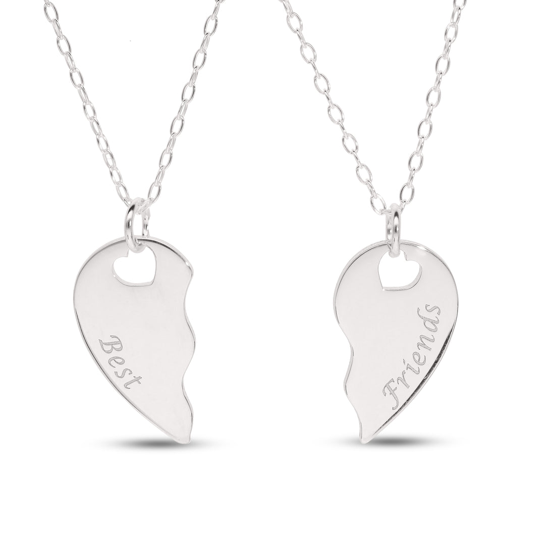 Personalised Friendship Necklace – 2 Hearts Pendant for Best Friends or Girlfriend – Custom Gift for Her