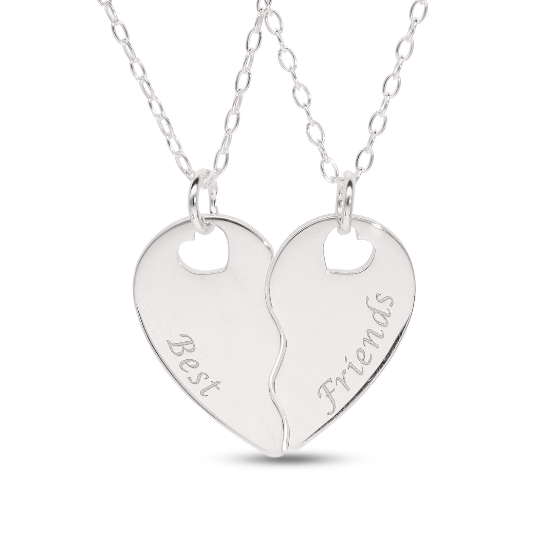 Personalised Friendship Necklace – 2 Hearts Pendant for Best Friends or Girlfriend – Custom Gift for Her