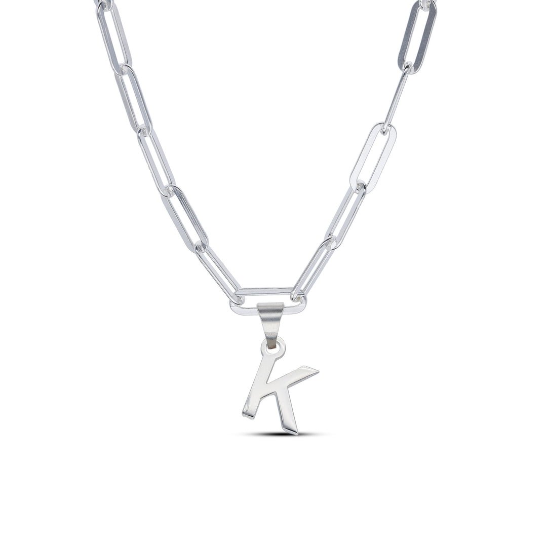 Personalised Sterling Silver Paper Clip Initial Necklace