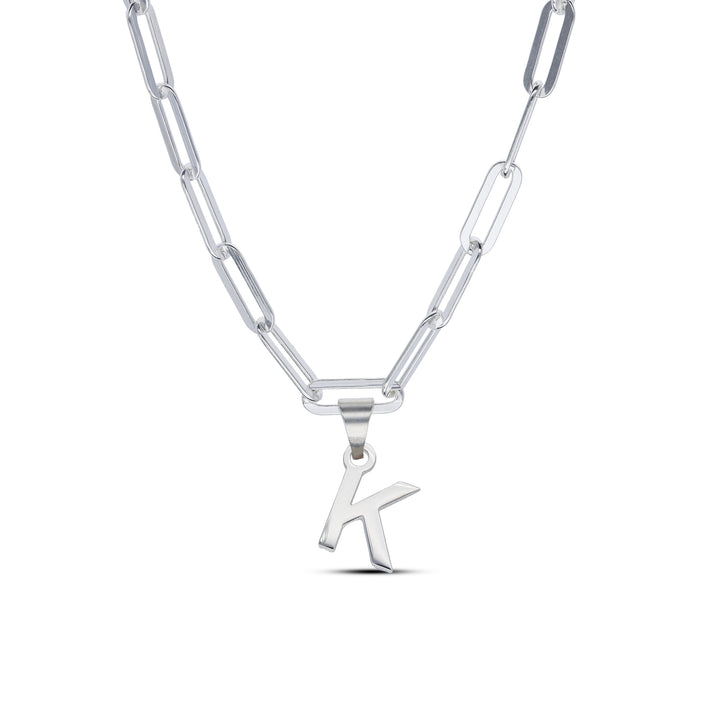 Personalised Sterling Silver Paper Clip Initial Necklace