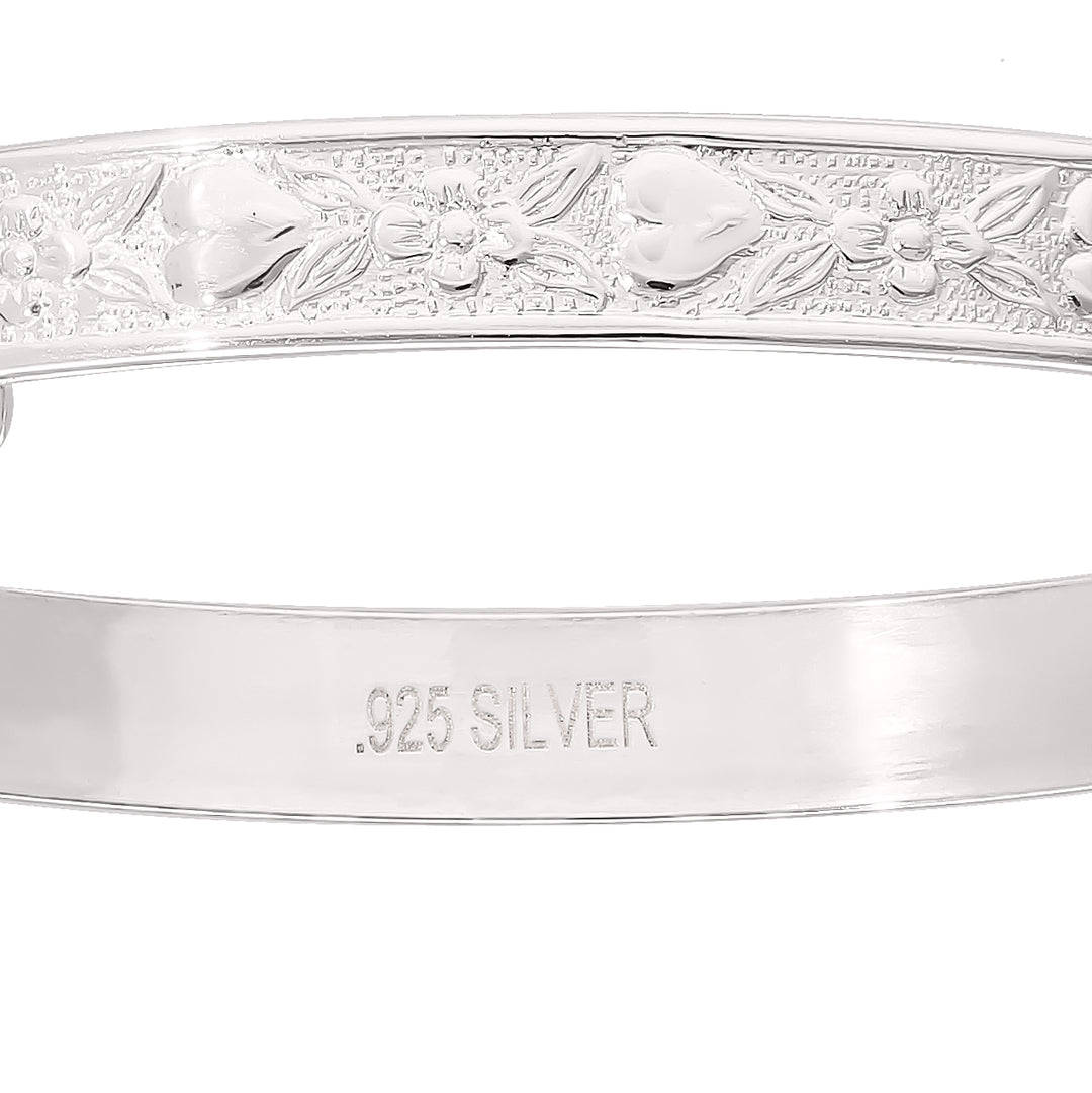 Children's Expandable Silver Bangle with Flowers and Hearts (0-3 years)