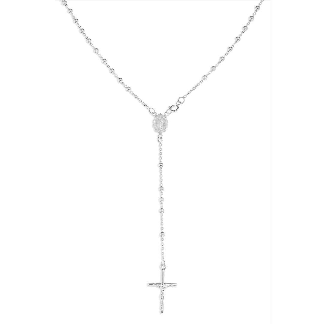 925 Sterling Silver ROSARY Beaded Necklace with Cross Pendant - Perfect for Communion, Confirmation, and Religious Ceremonies