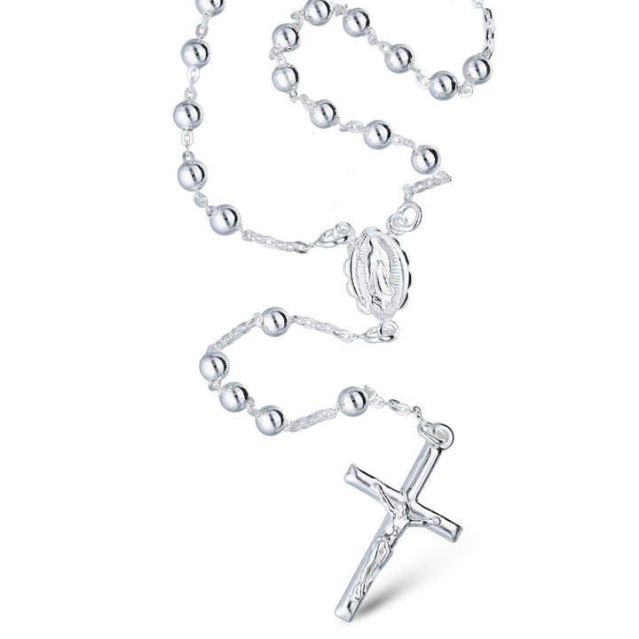 925 Sterling Silver ROSARY Beaded Necklace with Cross Pendant - Perfect for Communion, Confirmation, and Religious Ceremonies