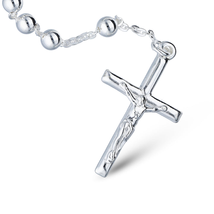 925 Sterling Silver ROSARY Beaded Necklace with Cross Pendant - Perfect for Communion, Confirmation, and Religious Ceremonies