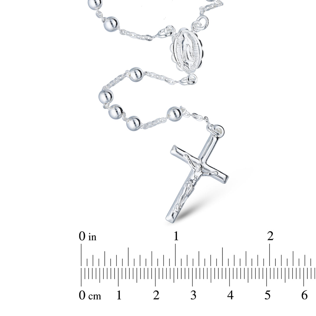 925 Sterling Silver ROSARY Beaded Necklace with Cross Pendant - Perfect for Communion, Confirmation, and Religious Ceremonies