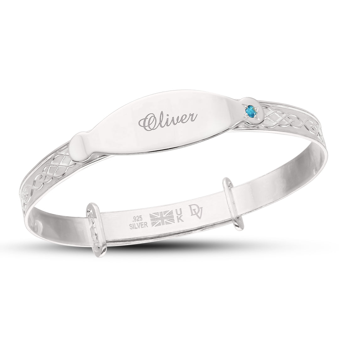 Personalised Silver Blue CZ Baby Boy Bangle (0-1 years)