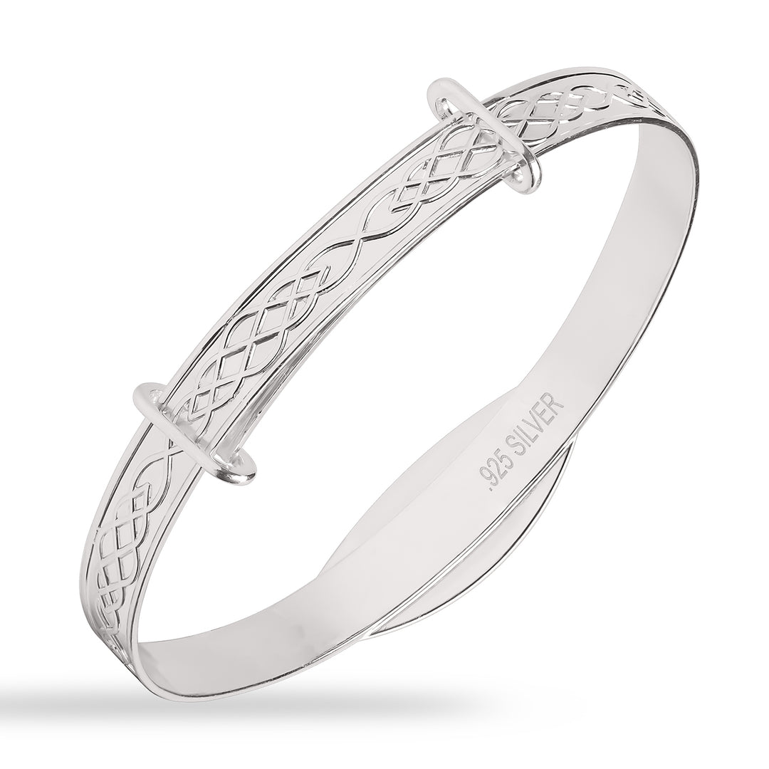 Children’s Personalised CZ Celtic Baby Bangle in Silver or 18ct Yellow Gold plated (0-1 years)