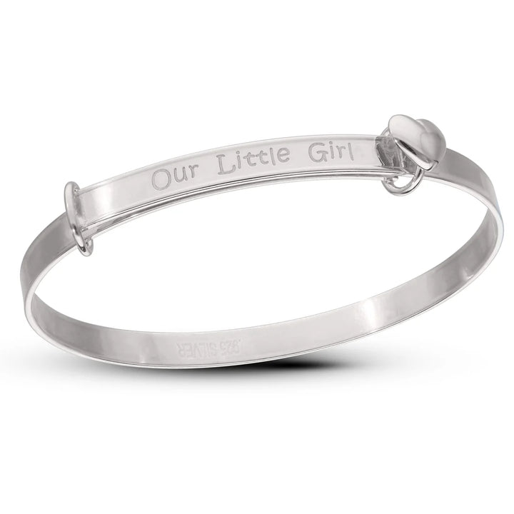 "Our Little Girl" or "Daddy's Little Girl" Baby Silver Bangles for Kid's with a Gold-plated Heart (0-1 years)