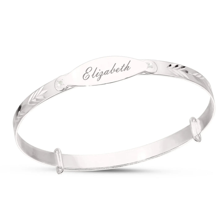 Children's Personalised Leaf Diamond Cut Bracelet for Kids (5+ Years)