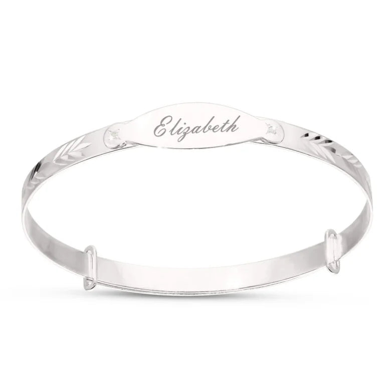 Children's Personalised Leaf Diamond Cut Bracelet for Kids (5+ Years)