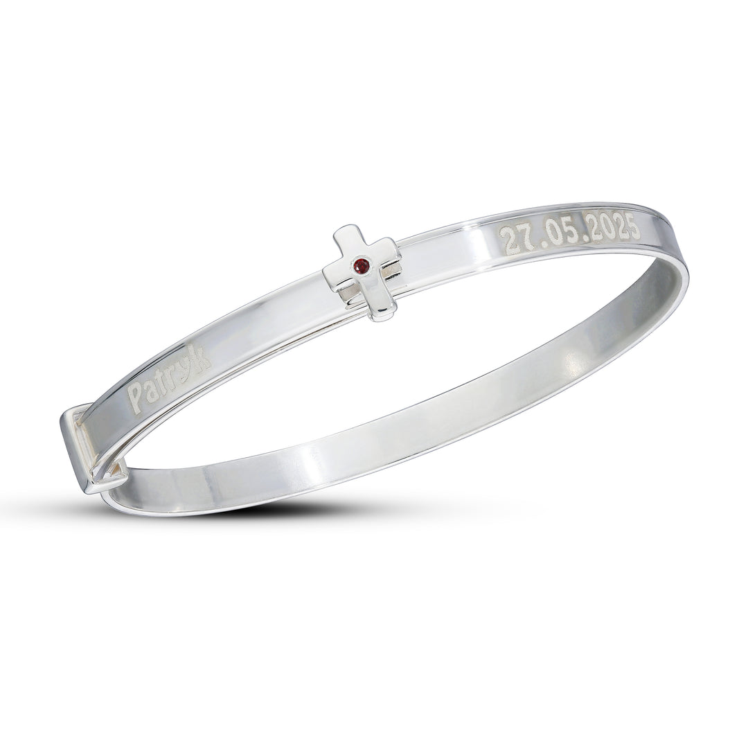 Personalised Unisex Baby Bangle Set with Cross and Birthstone (0-3 yrs)