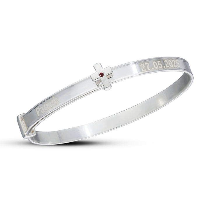 Personalised Unisex Baby Bangle Set with Cross and Birthstone (0-3 yrs)