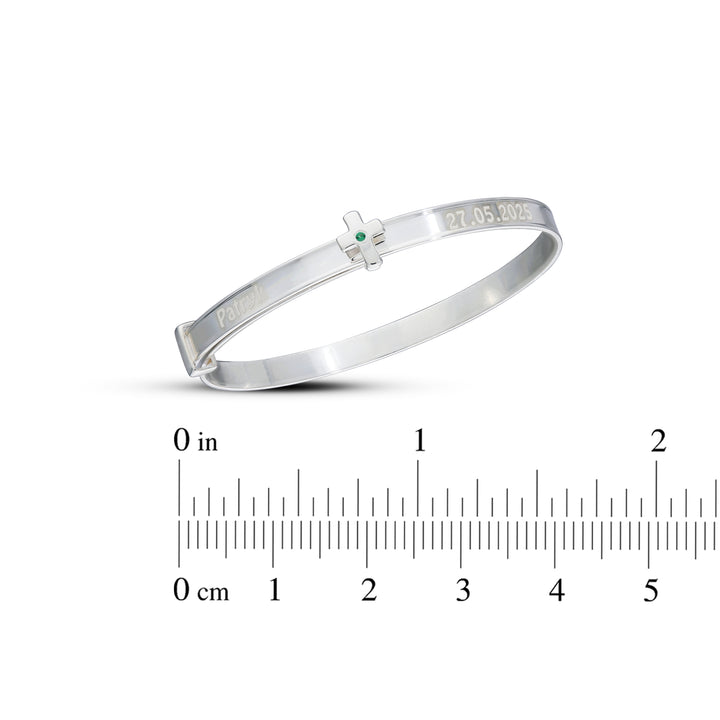 Personalised Unisex Baby Bangle Set with Cross and Birthstone (0-3 yrs)
