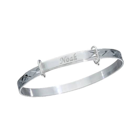 Personalised 925 Sterling Silver Children's Bangle, Diamond Cut Bracelet for Girl and Boy 0-3yrs