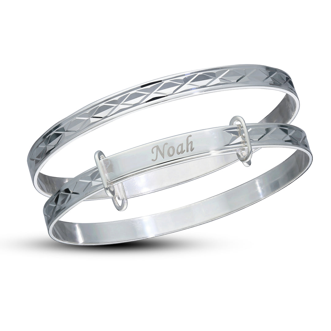 Personalised 925 Sterling Silver Children's Bangle, Diamond Cut Bracelet for Girl and Boy 0-3yrs