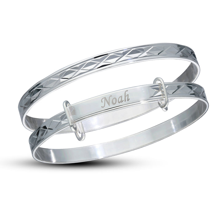 Personalised 925 Sterling Silver Children's Bangle, Diamond Cut Bracelet for Girl and Boy 0-3yrs