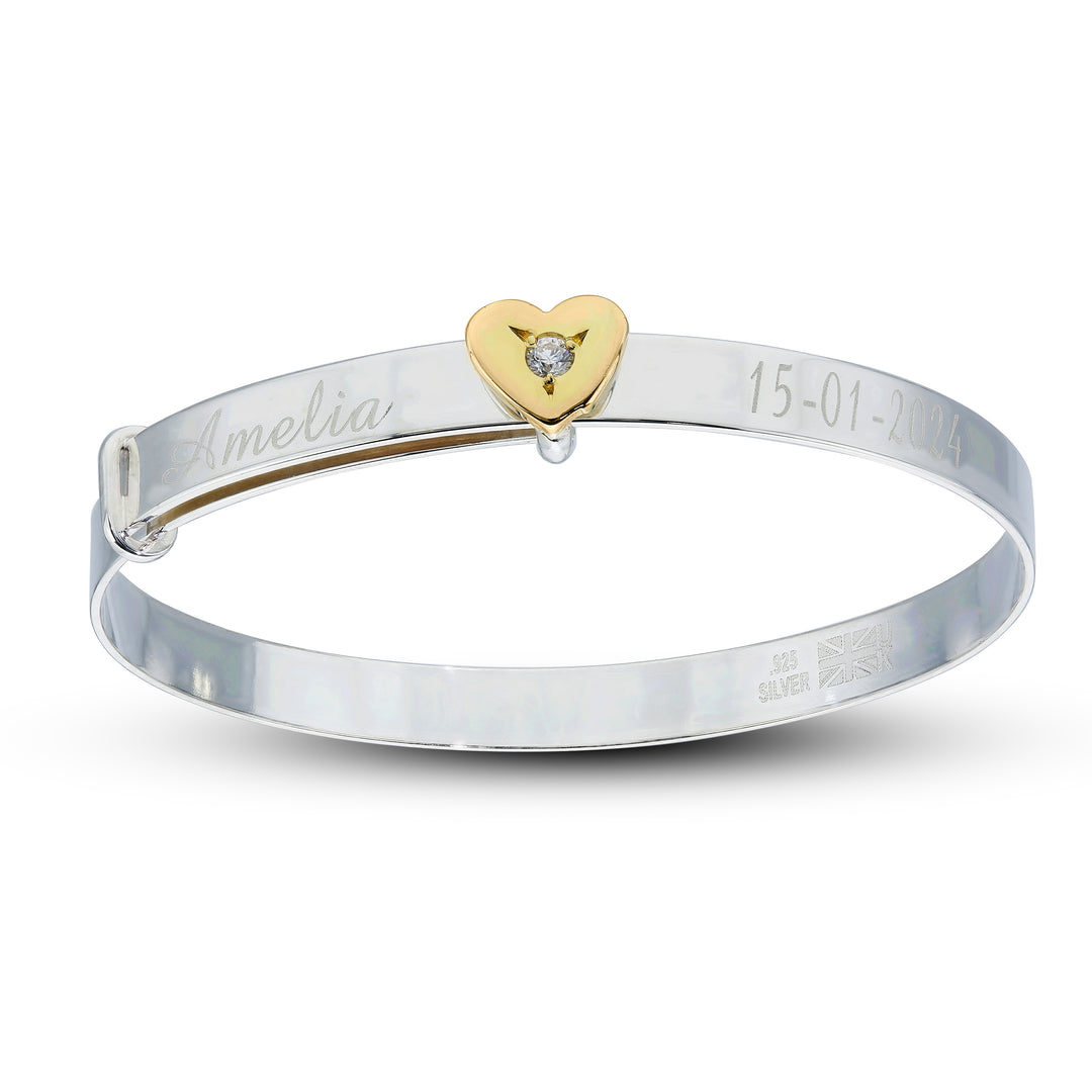 Children's Customised Rose and Yellow Gold Heart Bangle (0-3 years)