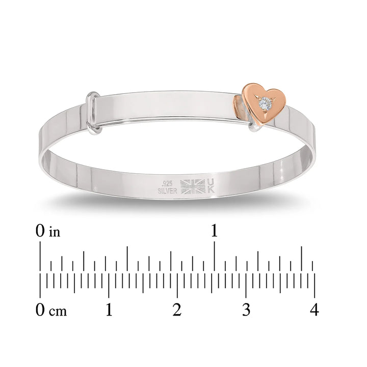 Children's Customised Rose and Yellow Gold Heart Bangle (0-3 years)