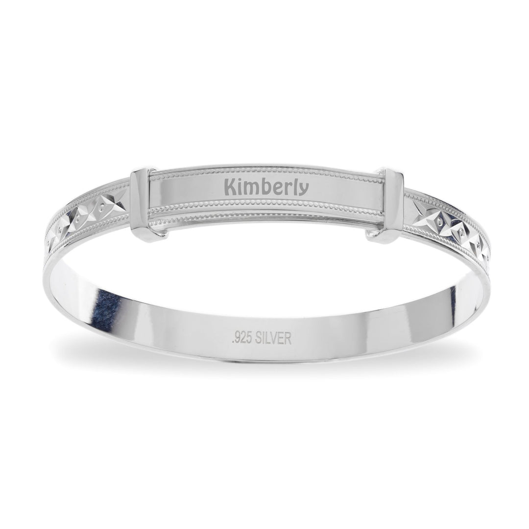 Kids' Customised Silver Diamond Cut Bangle (0–3 years)