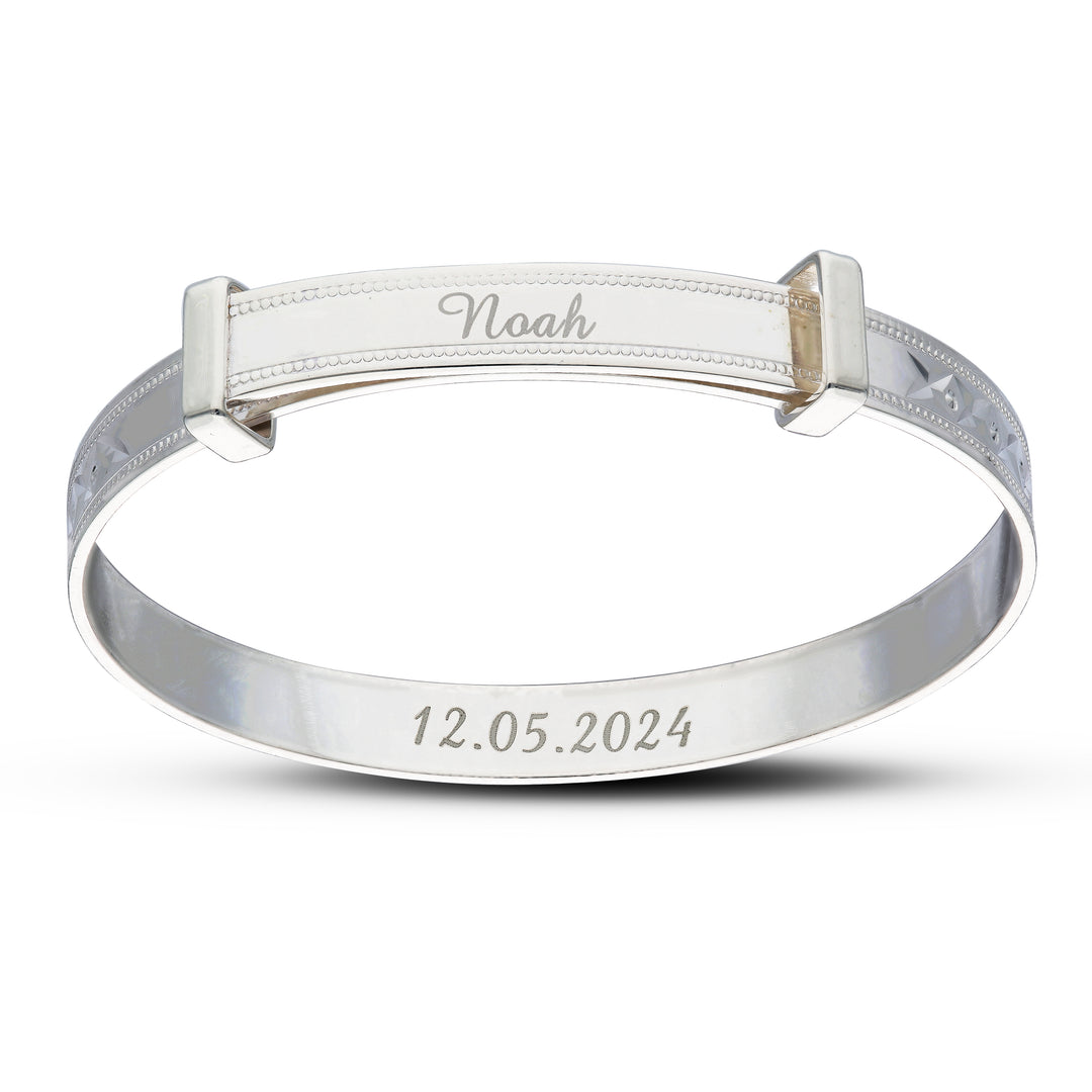 Kids' Customised Silver Diamond Cut Bangle (0–3 years)