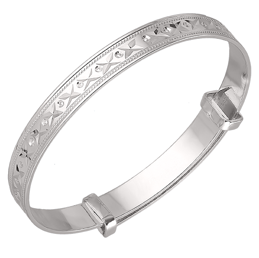 Kids' Customised Silver Diamond Cut Bangle (0–3 years)