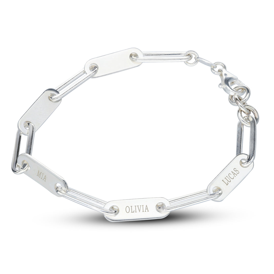 925 Personalised Paper Clip Chain Bracelet Sterling Silver or Yellow Gold Plated